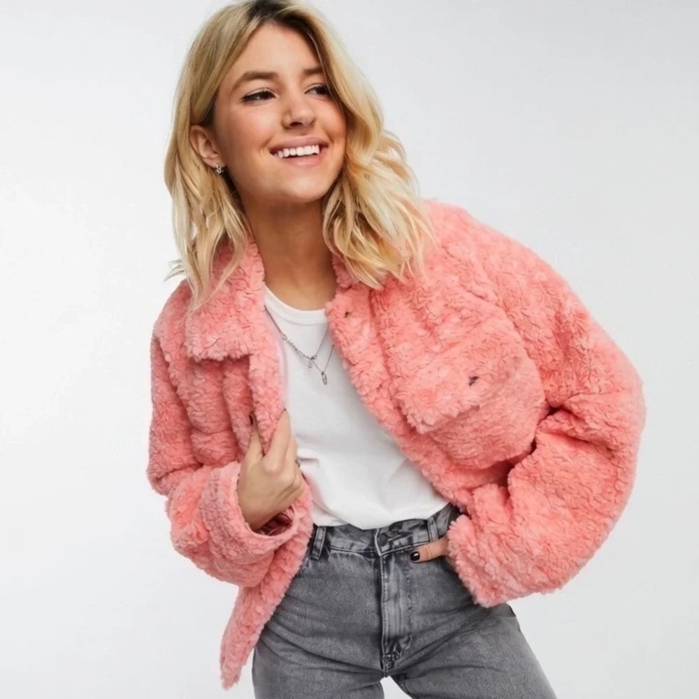 Free People We The Free Teddy Swing Jacket Coral Pink Melon Womens Small